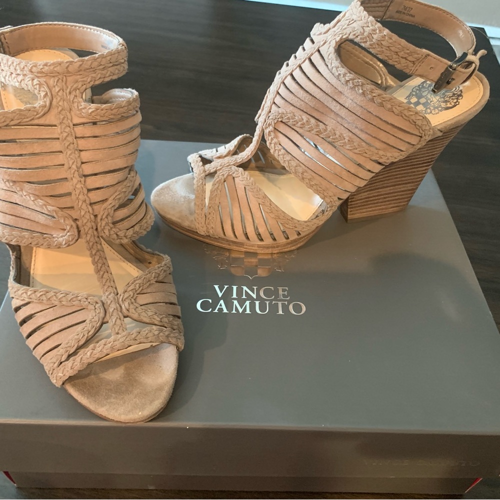 Vince Camuto- Cashmere True Suede - strapy heels/wedge shoes